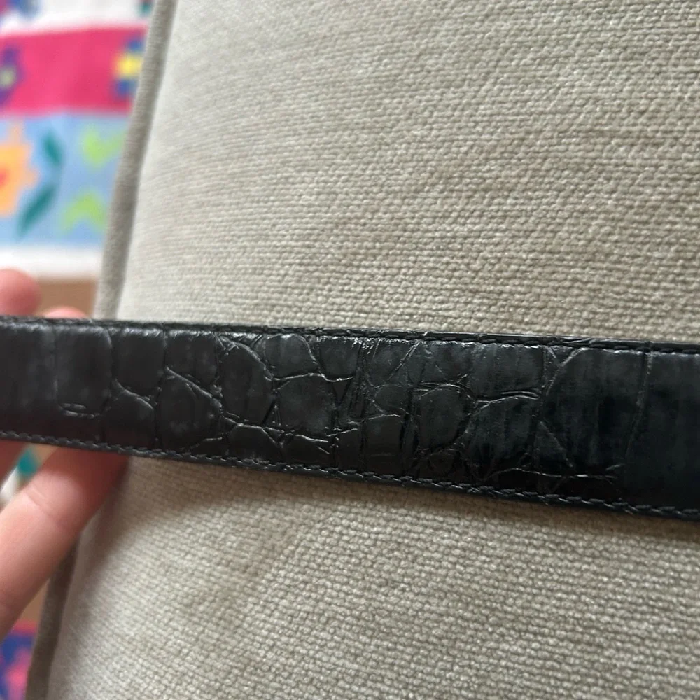 Black Alligator Grain Cowhide Belt with Gold Buckle